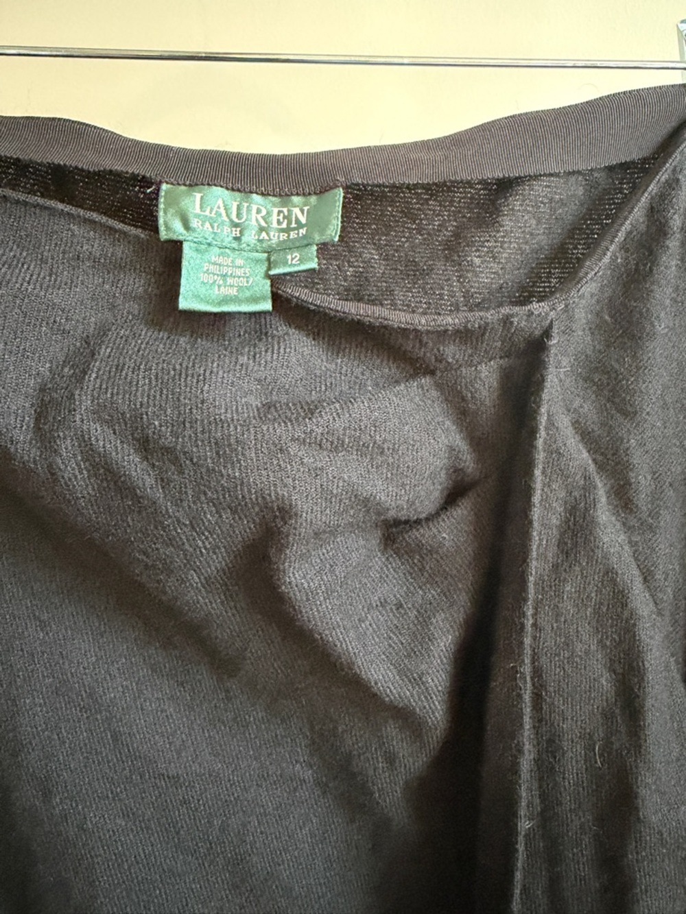 Lauren Ralph Lauren Black Fringe Maxi Wrap Skirt 100% Wool - Picture 2 of 5